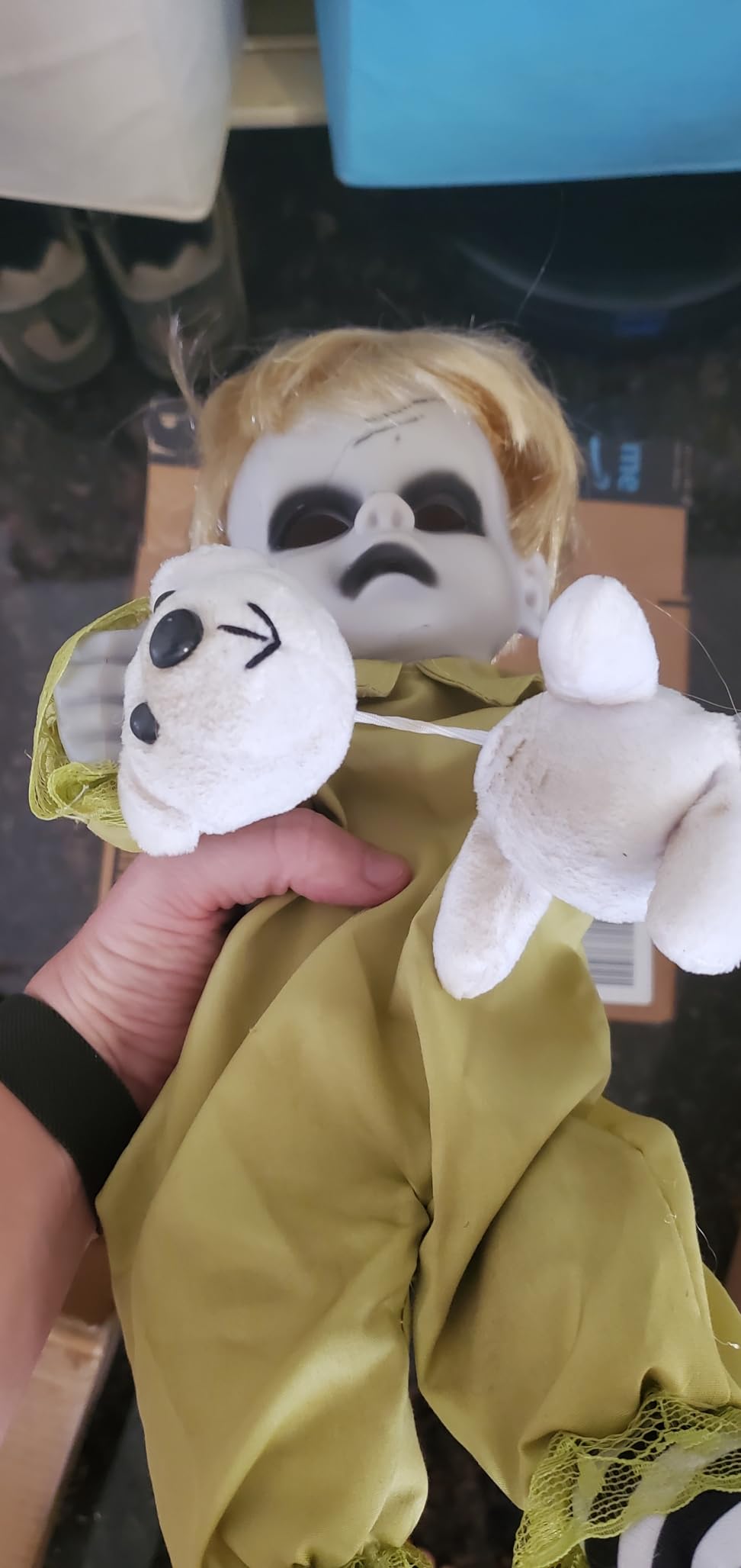 Halloween Animatronic 10inch Creepy Boy Doll, Halloween Animated Decorations with Sound Activated Spooky Sound, Light Up Eyes, Scary Move, Haunted House Holiday Decor Horror Prop for Indoor, Outdoor customer photo 1