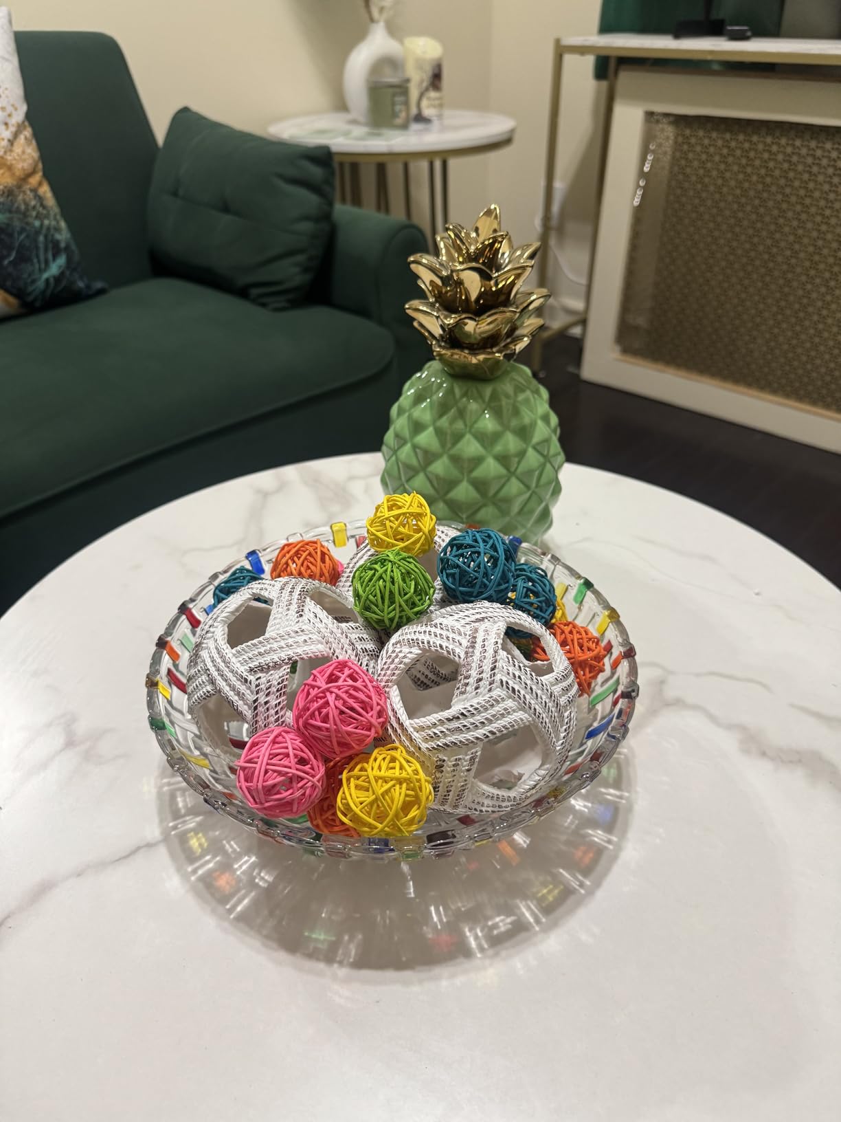 MAGCOLOR Hand Painted Colorful Woven Glass Crystal Salad & Fruit Bowl Decoration, Centerpiece For Home, Office, Wedding Decor, Fruit, Snack, Dessert, Server customer photo 1