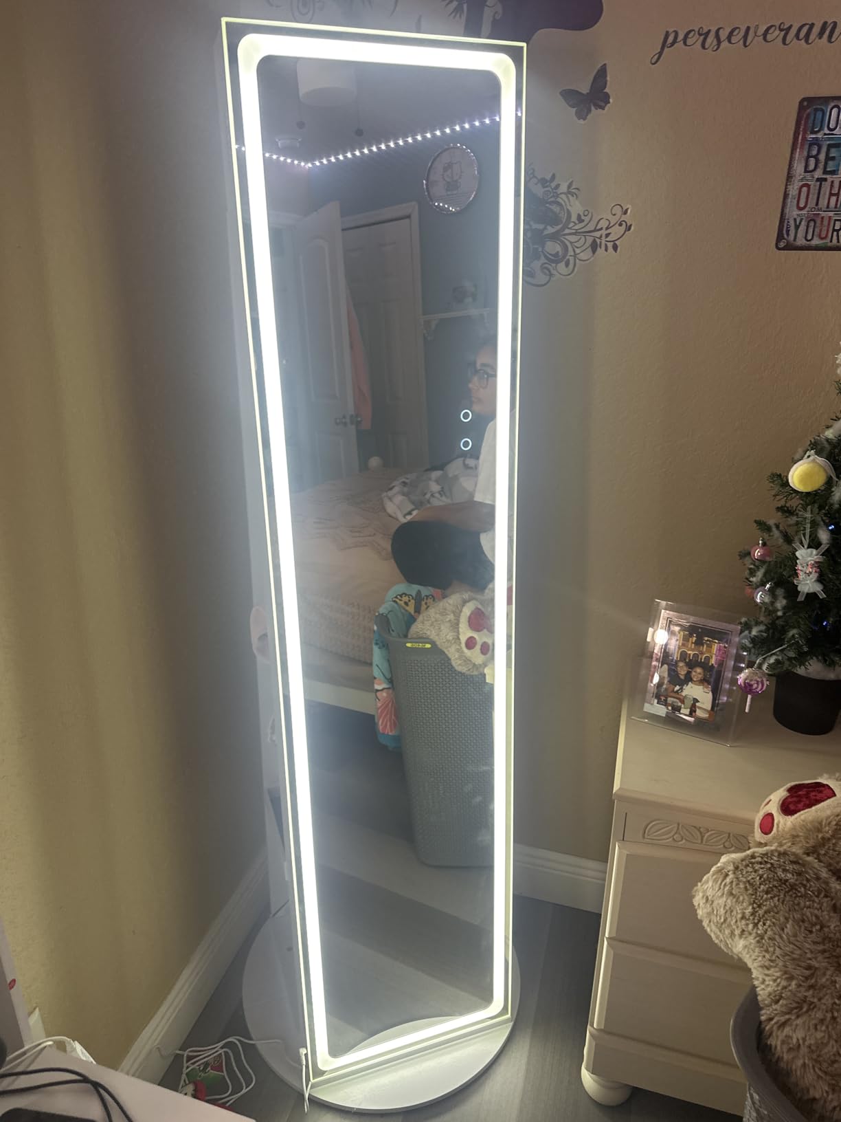 SONGMICS LED Mirror Jewelry Cabinet Standing, Adjustable Lights, Lockable | Jewelry Armoire with Full-Length Mirror, Mirror with Jewelry Storage, Gift Idea, Rustic Brown UJJC008X01 customer photo 1
