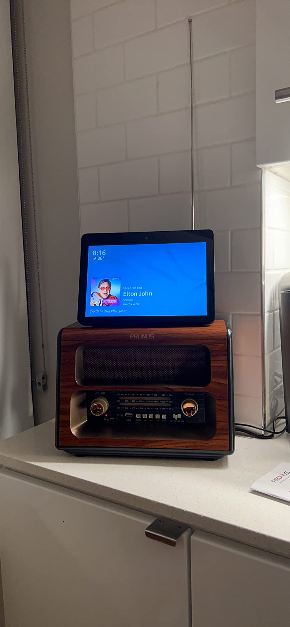 PRUNUS J-199 Large Vintage Radio Bluetooth, AM FM Radio Shortwave | 15W Crystal Speaker, AUX/TF Card/USB Playing, AC Charging, Rechargeable Radio and Battery Operated Radios, MIC Recording customer photo 1