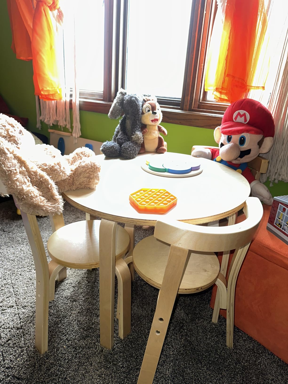 Costzon Kids Table and Chairs, 5-Piece Wooden Round Table Set w/Toy Bricks | Bentwood Toddler Desk Set for Activity Play, Reading, Drawing & Eating, Classroom Playroom Daycare Furniture (Natural) customer photo 1