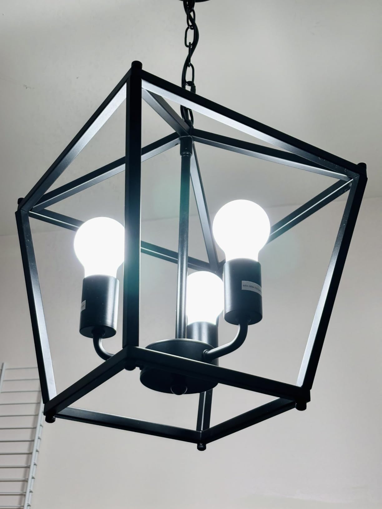 Unicozin Black Lantern Pendant Light, 3 Lights Farmhouse Chandelier Fixture with Metal Cage, Adjustable Height Industrial Hanging Lights E26 Base for Kitchen Island, Bedroom, Entryway, Foyer customer photo 1