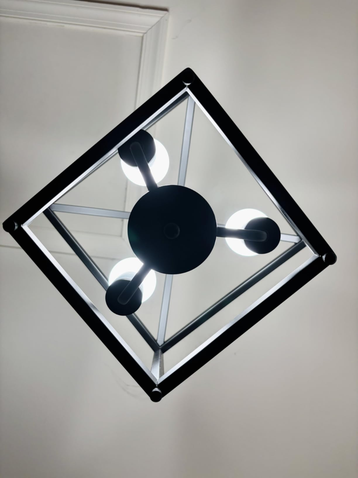 Unicozin Black Lantern Pendant Light, 3 Lights Farmhouse Chandelier Fixture with Metal Cage, Adjustable Height Industrial Hanging Lights E26 Base for Kitchen Island, Bedroom, Entryway, Foyer customer photo 2