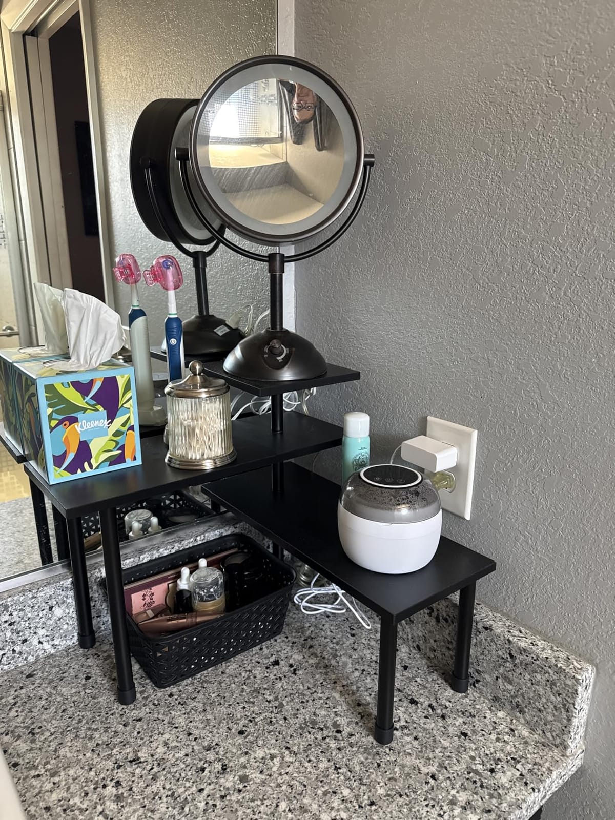 JayRex Kitchen Countertop Organizer 3-Tier Corner Shelf, Rustic Brown | Space-saving corner design organizes spices, skincare and toiletries on kitchen and bathroom counters. customer photo 1
