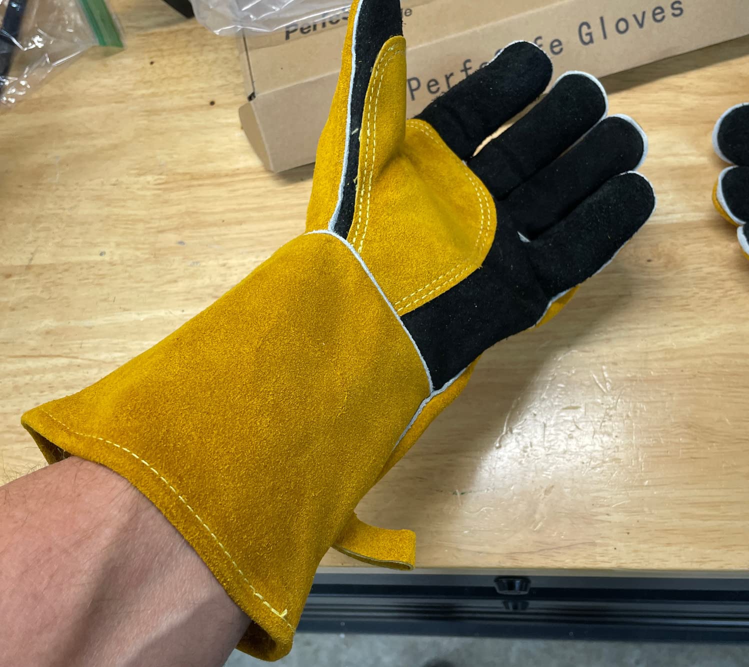 Welding Gloves Heat Resistant Leather Fireproof Gloves 14 In Grey | Welders Gloves for MIG TIG Stick, Grill Gloves Mitts for BBQ, Oven, Forge, Fireplace, Fire Pit, Furnace, Wood Stove, Dry Ice, Baking customer photo 1