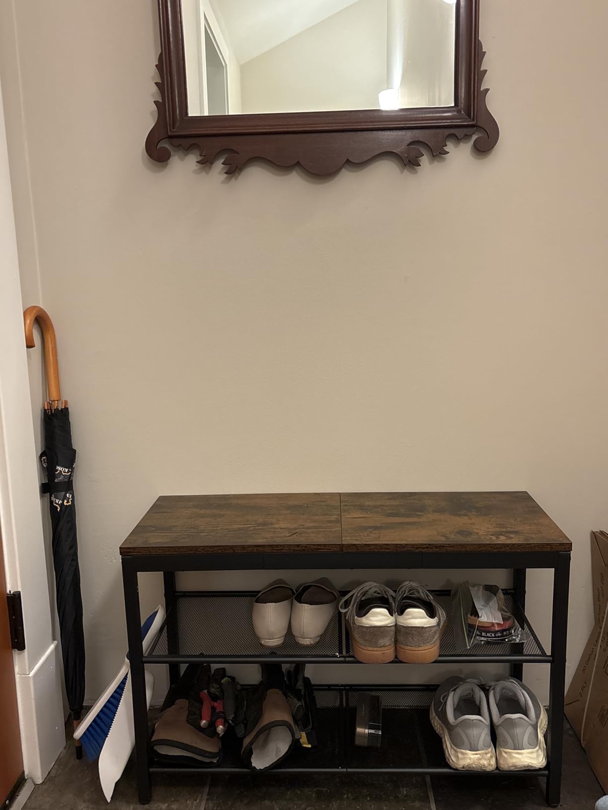 HOOBRO Shoe Bench, 3-Tier Shoe Rack, Industrial Shoe Organizer Storage Bench, 29.5 inches Entry Bench with Mesh Shelves, for Entryway, Living Room, Hallway, Easy Assembly, Rustic Brown BF75HX01 customer photo 1