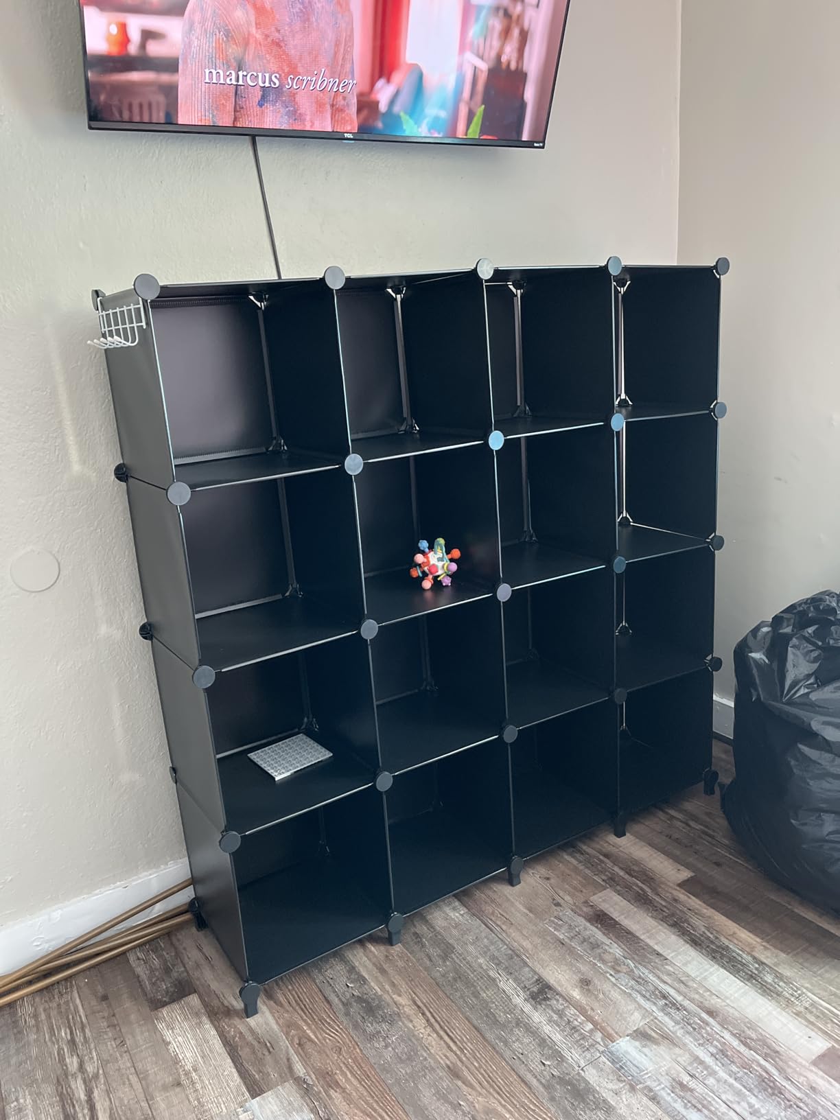 16 Cubby Storage Organizer, Closet Clothes Storage Organizer, Cube Shelves Closet Organizers and Storage Shelves for Clothing Storage with Hammer, Bookshelf for Kids (Black) customer photo 1