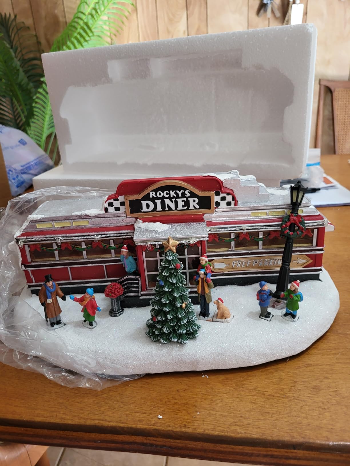 Christmas Village Building, Rocky's Diner, Retro 1950's Diner with LED Lights and Christmas Music - Battery Operated (not included) (optional 4.5V adapter not included) (5.8in H x 13.6in W x 7.1in D) customer photo 2