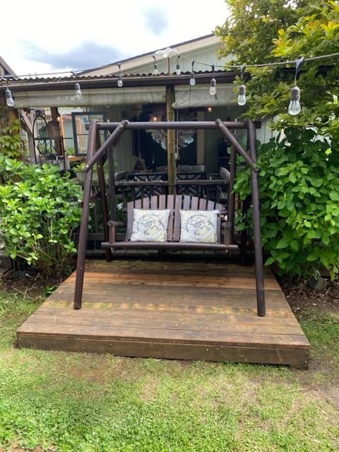 VINGLI 880 LBS Wooden Porch Swing with A-Frame Stand, Rustic Outdoor Swing customer photo 1