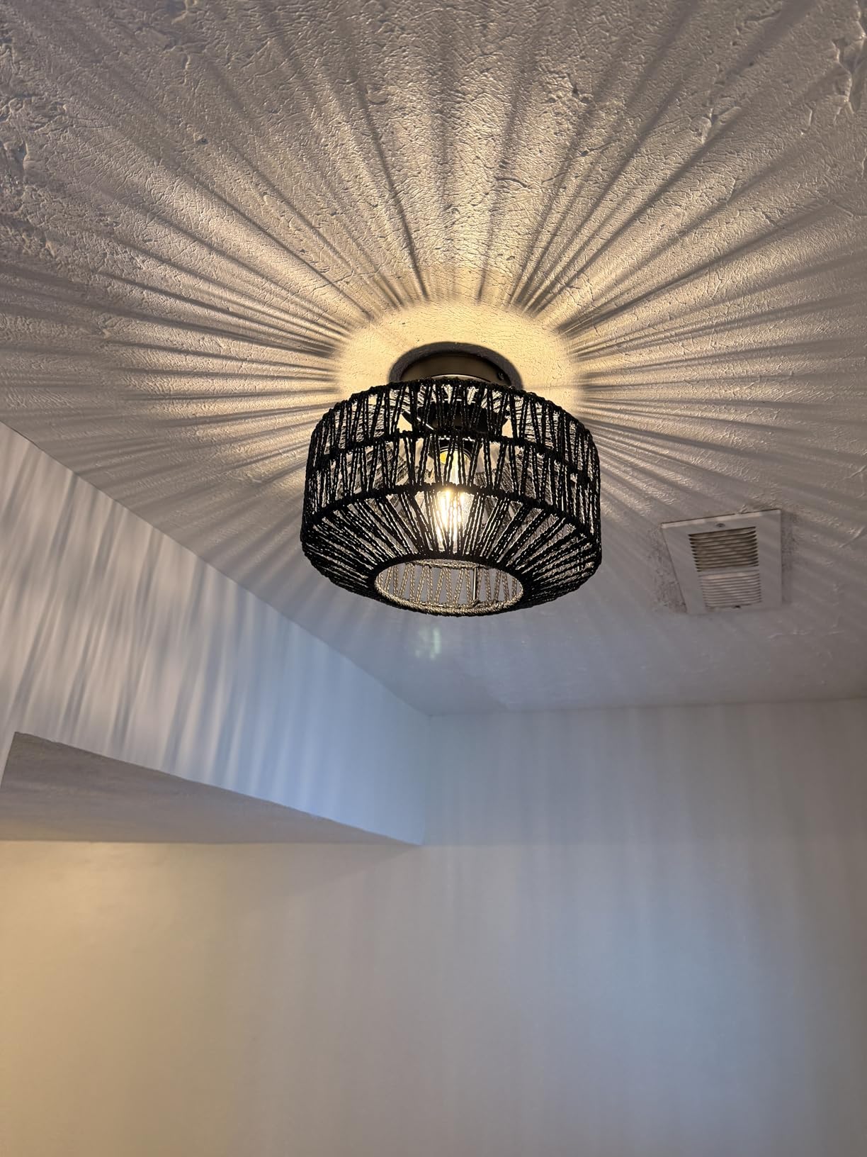 Boho Light Fixtures Ceiling Mount, Mini Rattan Chandelier Light Fixture with Dimmable LED Bulb, Hand Woven Ceiling Light Fixtures Flush Mount for Hallway Bedroom Kitchen Entryway Living Room customer photo 1