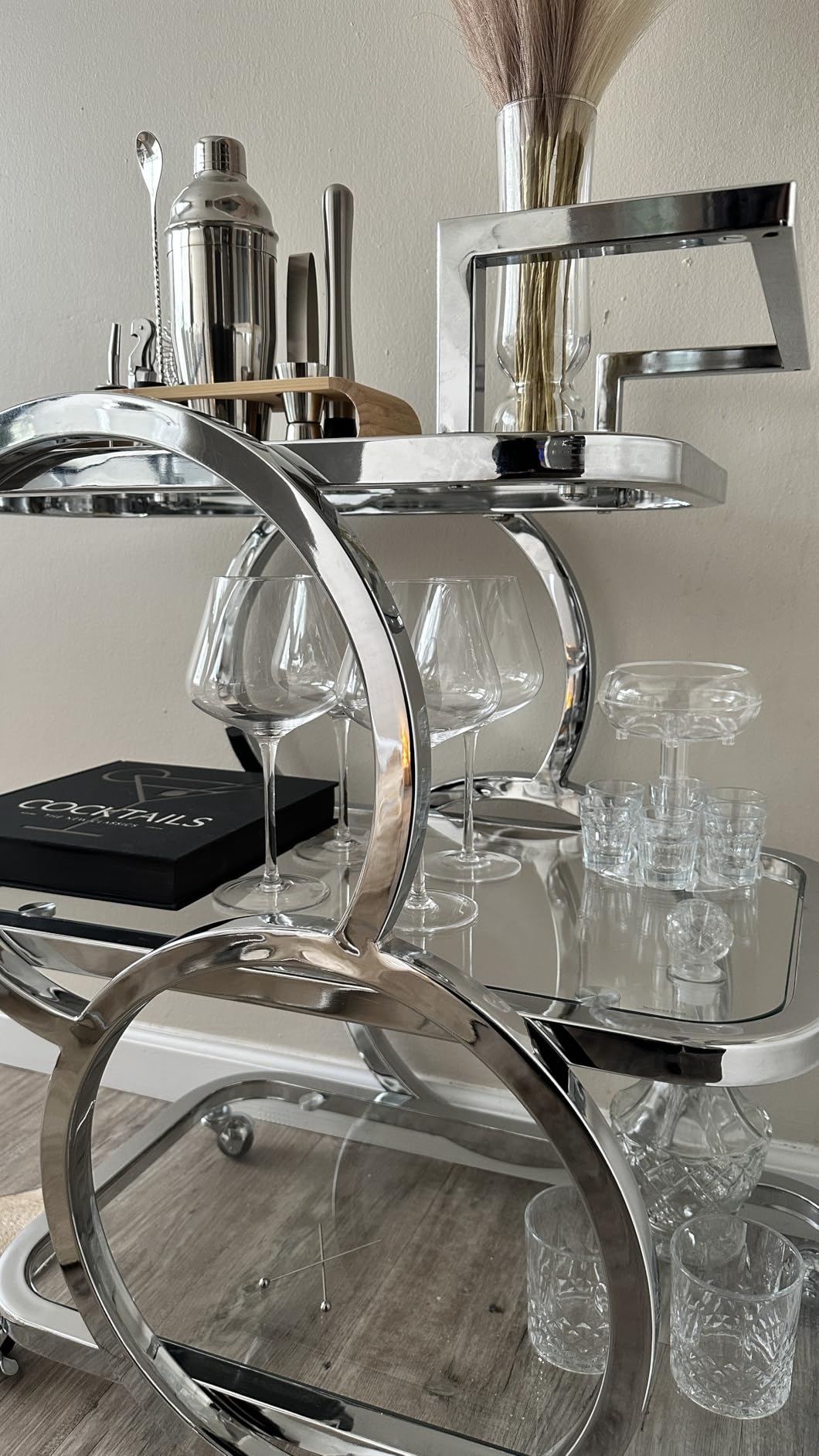 Home Bar Serving Carts 3 Tier Kitchen Carts on Wheels Mobile Bar Carts for Home Kitchen Dining Room Living Room Party, Chrome customer photo 2