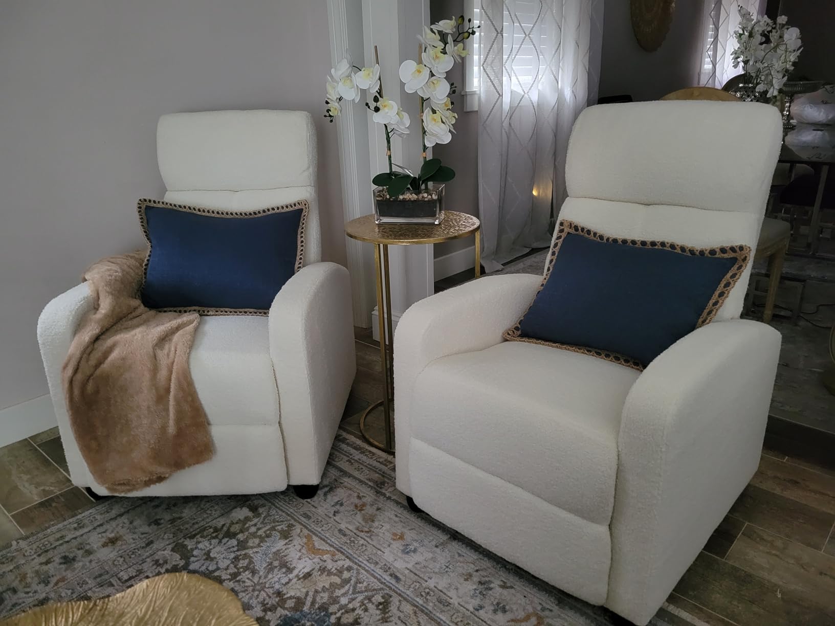 Topeakmart Boucle Recliner Chair Home Theater Seating with Footrest Ivory | Single Reclining Sofa Chair Armchair with Adjustable Push Back & High-Density Foam for Living Room Bedroom RV Easy Assembly customer photo 2