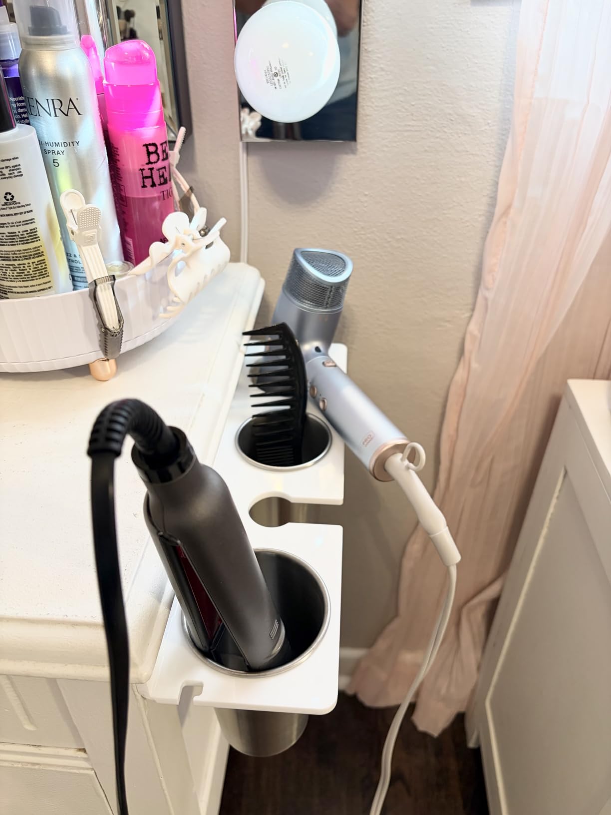 HIIMIEI Hair Tool Organizer Wall Mount, White Acrylic Hot Tool Holder | Bathroom Hair Styling Accessories Storage Organizer for Flat Iron, Blow Dryer, Curling Wand customer photo 1