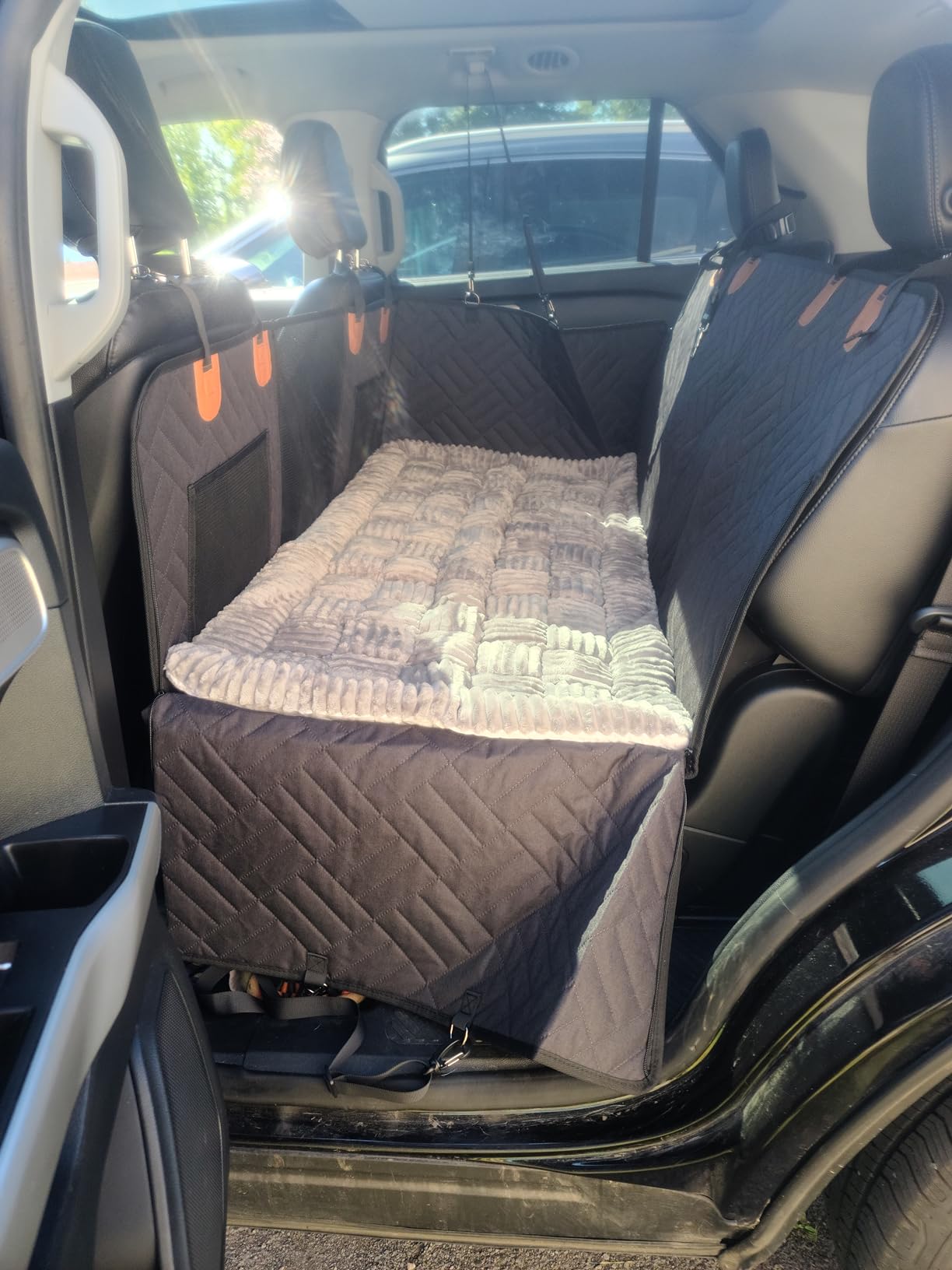 YJGF Hard Bottom Dog Car Seat Cover for Back Seat, Seat Extender for Dogs | Strong Support, More Rest Space, Waterproof, Scratch Resistant, Car Seat Protector, Dog Hammock for Car/SUV/Small Truck customer photo 2