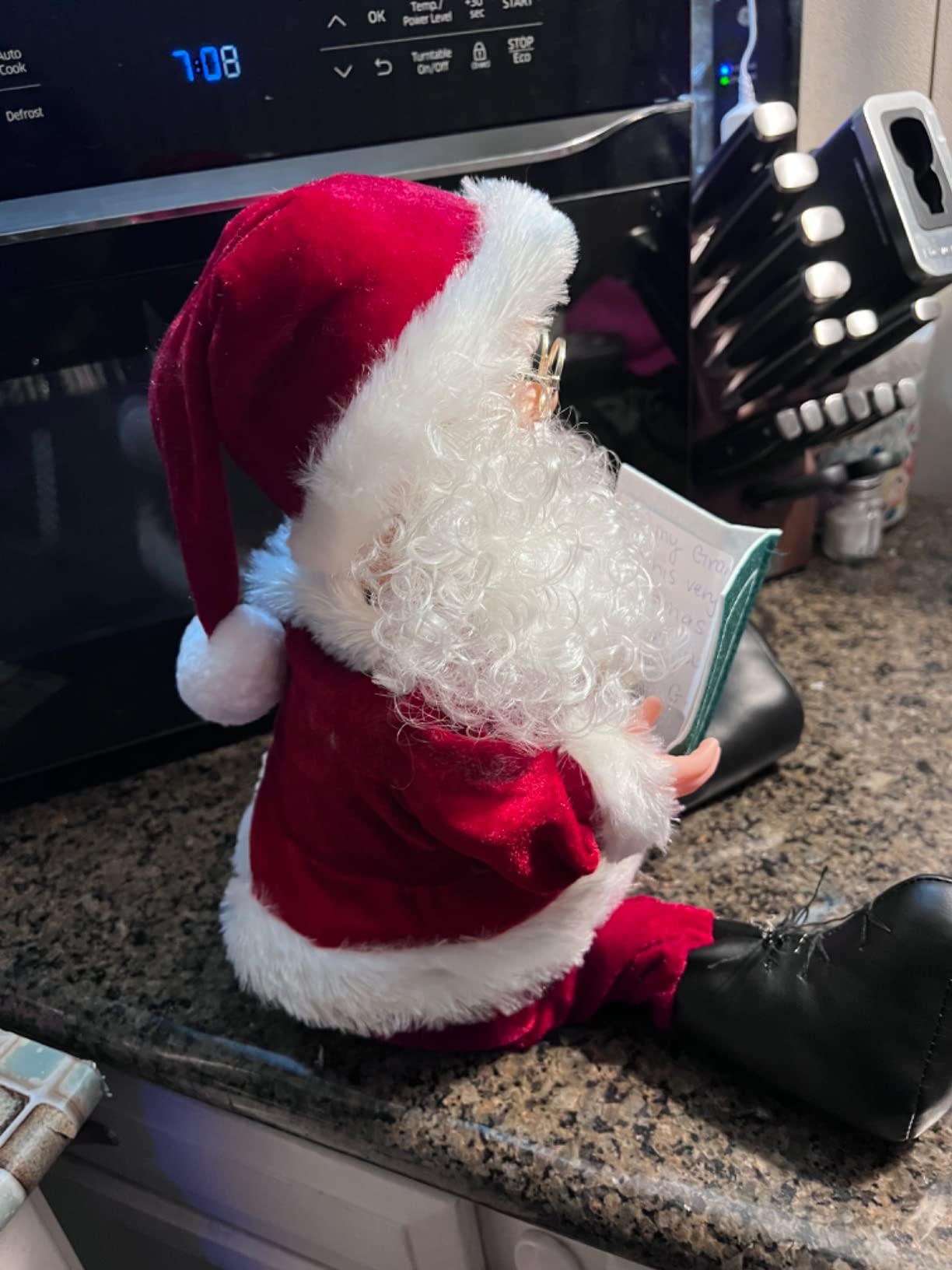 Santa Claus Christmas Animated Decoration Storytelling Plush Figurines, Talking Santa Christmas Animatronic Collectible Decor with Book, Bear, Mouth Move, Cute Xmas Sitting Figure Gift for Indoor customer photo 1
