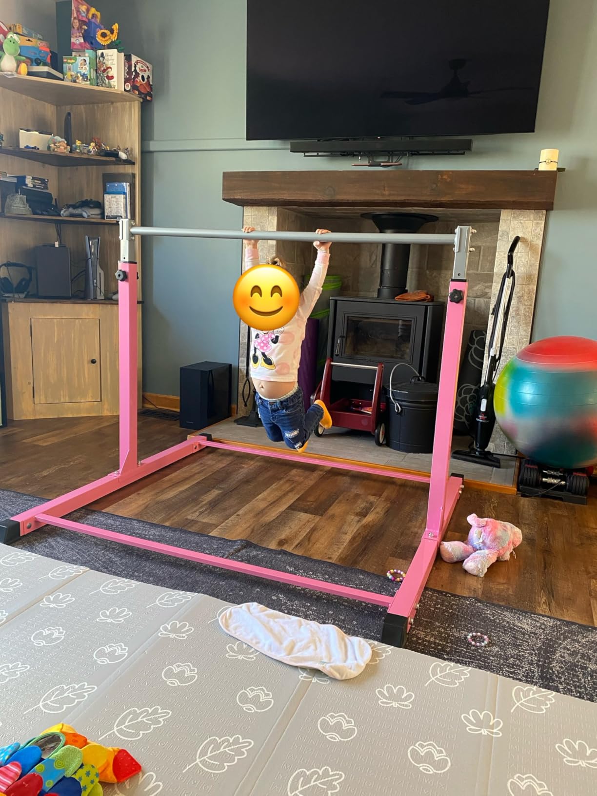 Safly Fun Gymnastics Bar for Kids Ages 3-15 | Sturdy Steel Home Gym, Adjustable Height (3 to 5 ft) with Anti-Slip Base, Easy Assembly customer photo 1