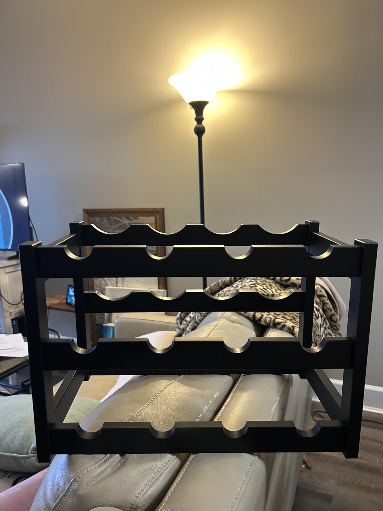 VASMIA Bamboo Wine Rack, Sturdy and Durable Wine Storage Cabinet Shelf, Wine Racks Countertop for Pantry,Kitchen,3-Tier 12 Bottles Wine Rack Black customer photo 1