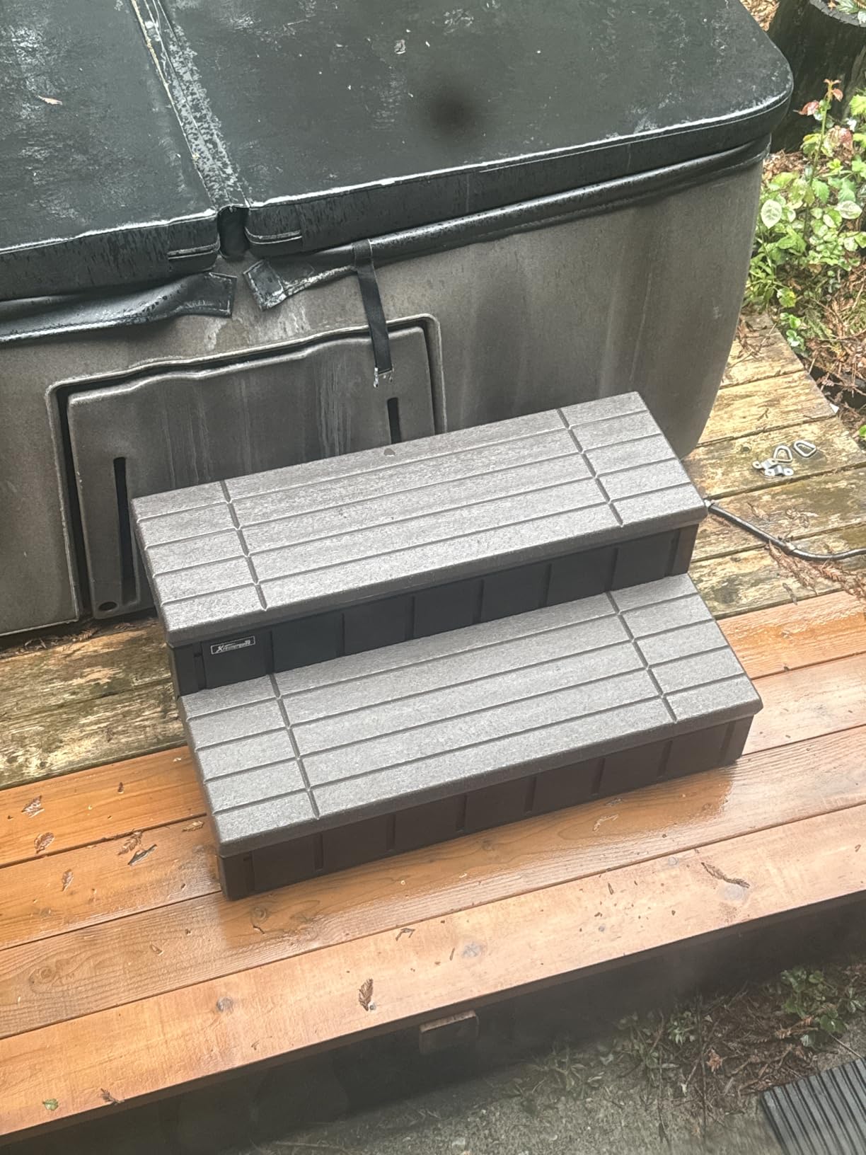 XtremepowerUS Universal Heavy Duty 2-Step Spa & Hot Tub Step Porch Steps with Large Storage Compartment Non-Slip Resistant Step Stairs 36