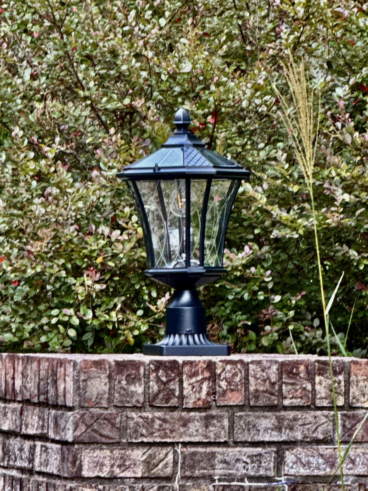 LUTEC Outdoor Solar Lamp Post Light with Pier Mount Base, Dusk to Dawn Waterproof Pole Light Head with Patterned Glass, Exterior Black Solar Powered Fence Post Light Fixtures for Outside customer photo 1