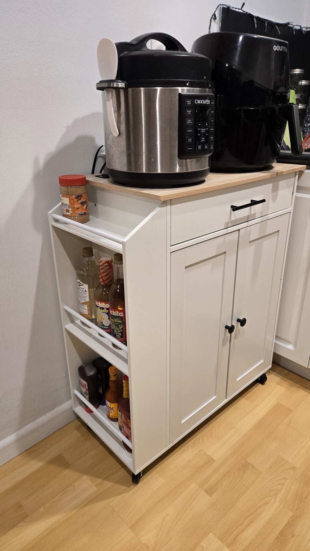 HOOBRO Kitchen Island with Power Outlet, Storage Island with Spice Rack and Drawer, Rolling Kitchen Cart on Wheels, for Home, Dining Room, Rustic Brown and Black customer photo 2
