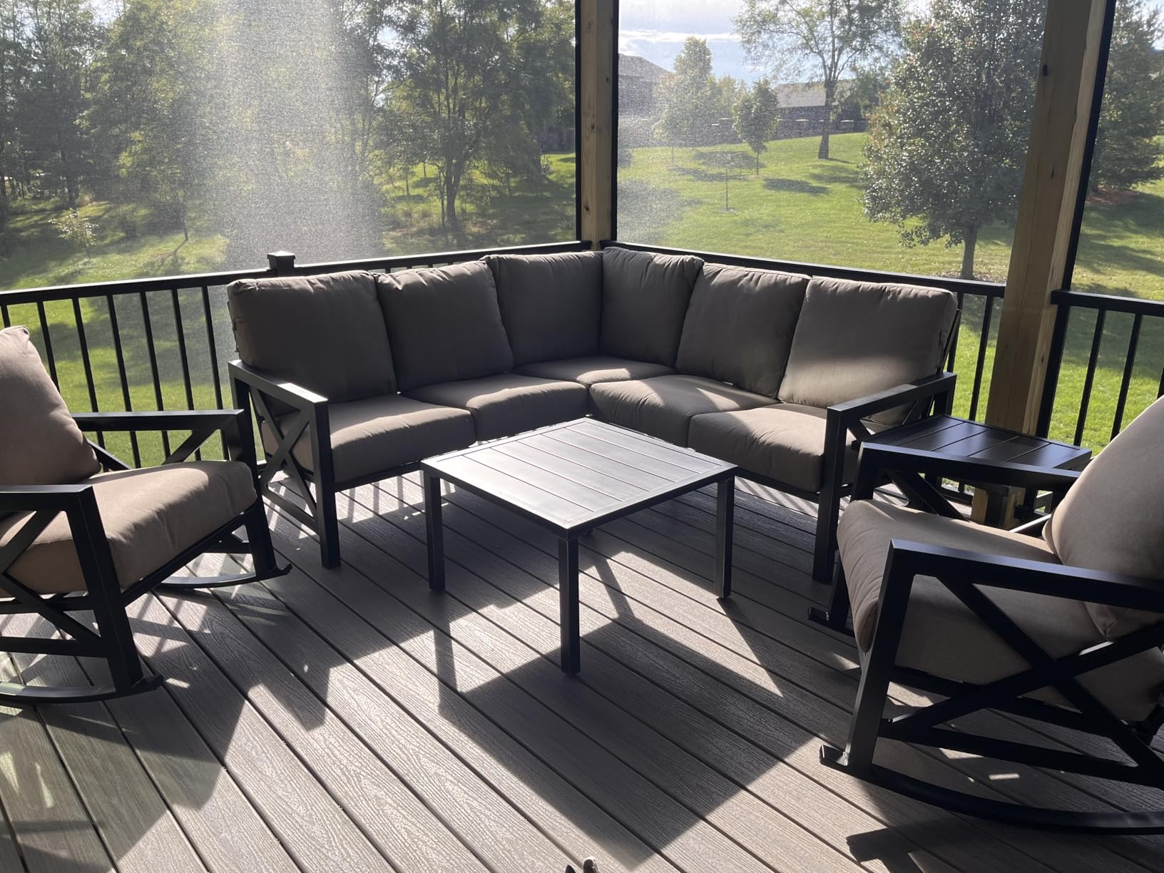6 Pieces Patio Furniture Sets, L Shape Outdoor Sectional Sofa Set, Beige | Sturdy Highback Metal Frame, 6.5