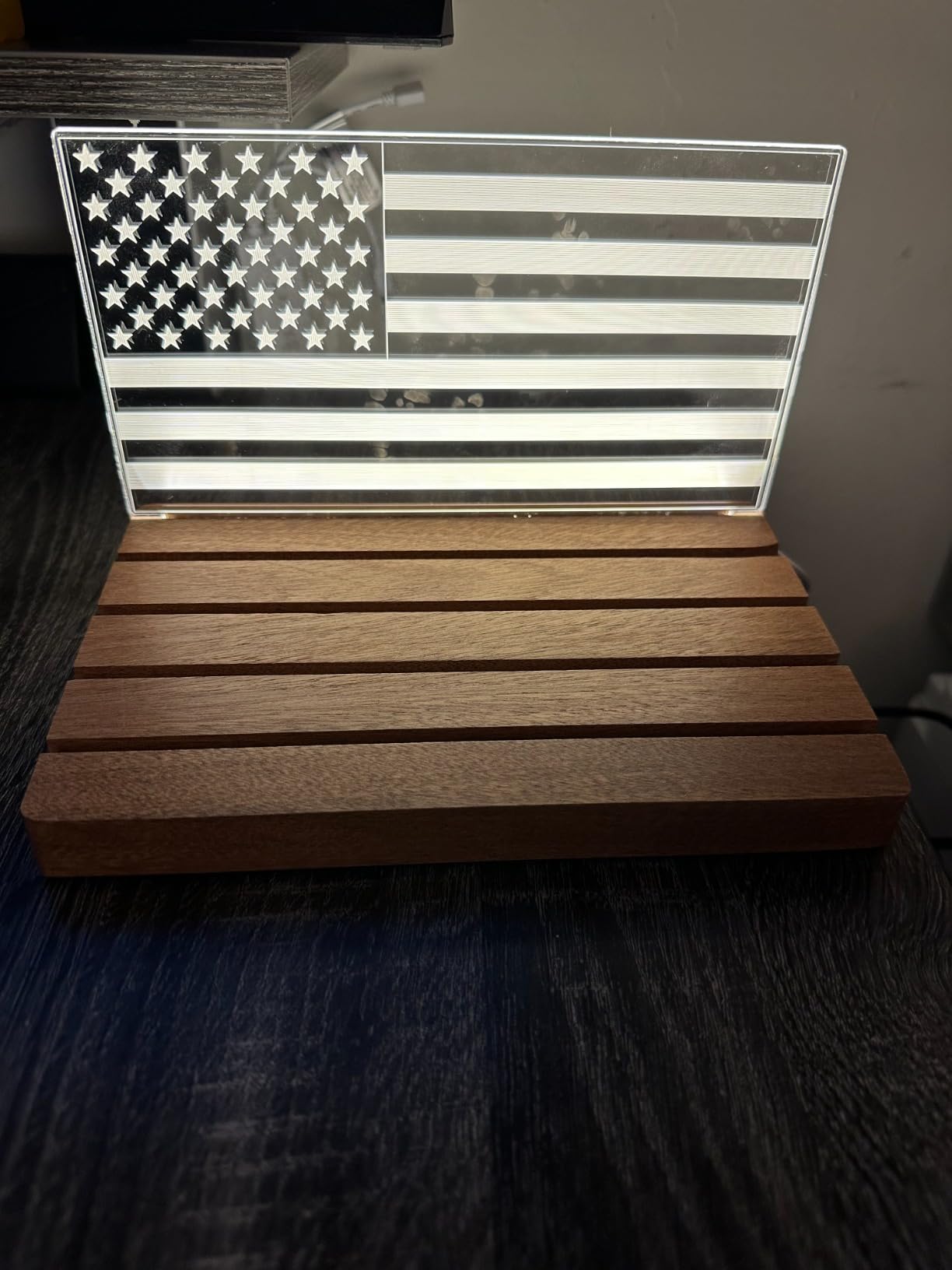 Lampeez Challenge Coin Display & Holder - American Flag Military Coin Display Case with Warm White Light, 4 Row Wooden Stand Rack, Gift for Army, Military, Him, Father customer photo 1