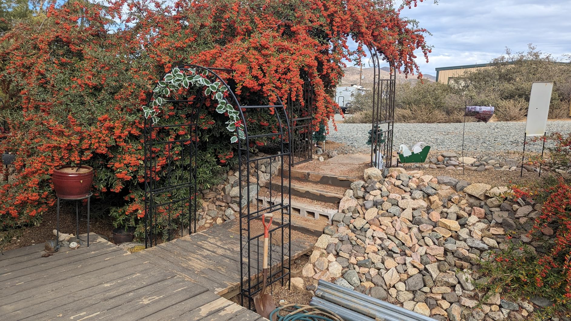 Outvita 7FT Metal Garden Arch Arbor, Black Trellis Frame | Heavy duty metal arbour with 7 in ground stakes; for roses, vines, lawn, patio, wedding & party decor customer photo 1
