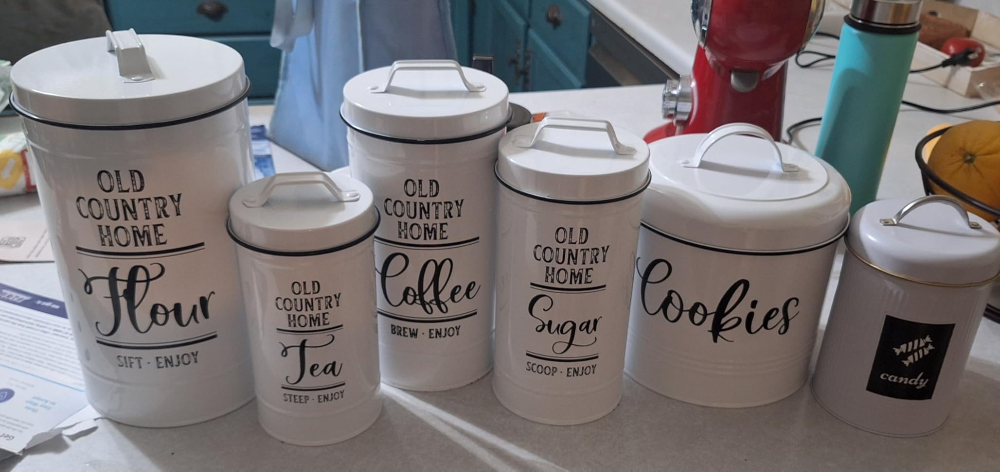 DAYYET Canisters Sets for the Kitchen, Airtight Kitchen Canisters for Countertop, Flour and Sugar Containers, Tea Coffee Sugar Canister Set, Coffee Bar Decor and Accessories, Set of 4, White customer photo 2