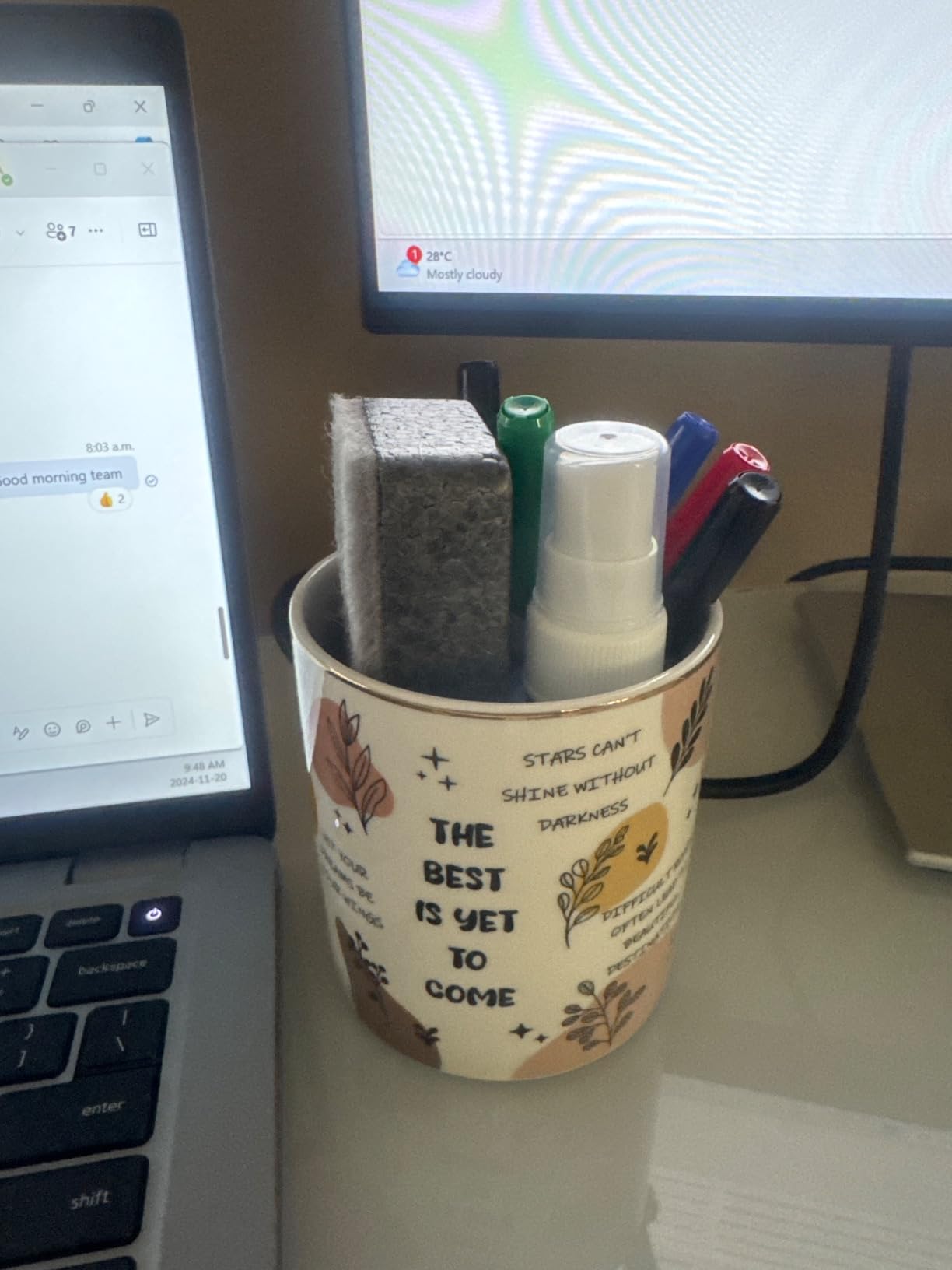 Large Capacity Colored Pen Holder for Desk, Ceramic Pencil Holder Pen Cup Marker Holder Makeup Brush Holders, Desk Accessories & Workspace Organizers for Home, Office, White Flower customer photo 2