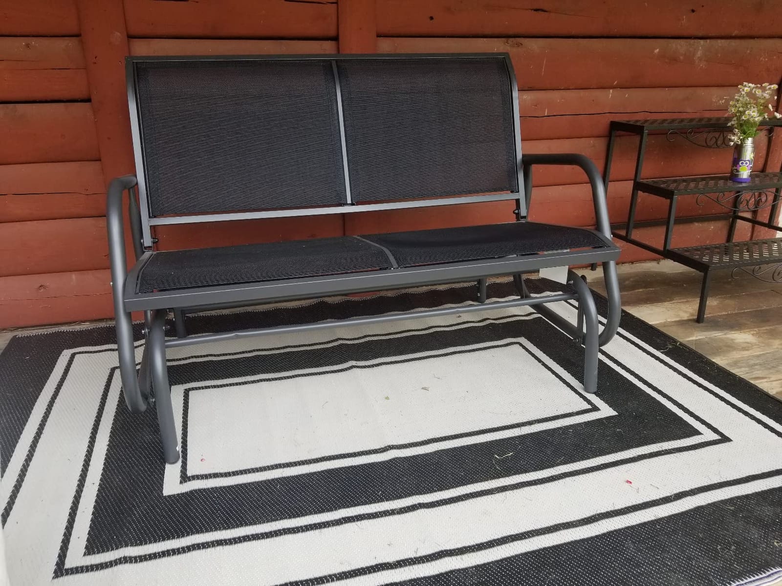 KROFEM Outdoor Glider Bench, Glider Bench for Outside Patio, Black | High Backrest and Breathable Mesh Fabric, Yard Porch Loveseat, Outside Rocking Swing Chair, Heavy Duty Metal, Clearance customer photo 1