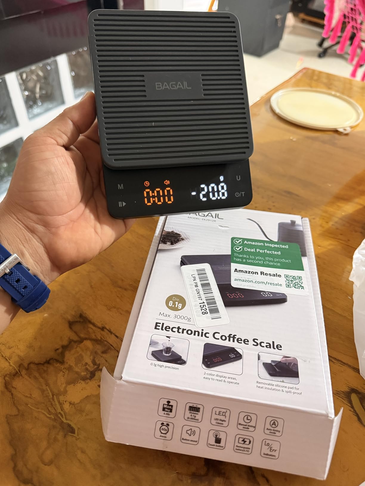 BAGAIL Coffee Scale with Timer, 0.1g/3kg Precision | For Drip Espresso & Pour Over, Rechargeable, Clear LED Display, Auto Tare, Waterproof Silicone Cover, Charging Cable Included customer photo 2