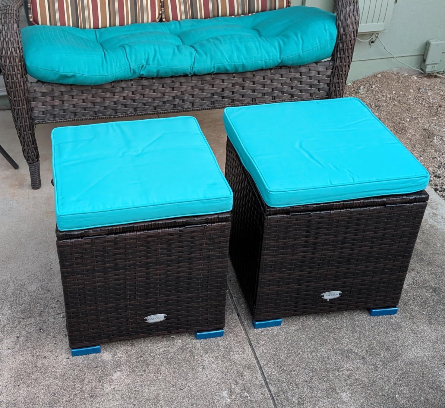 Tangkula 2 Pieces Patio Ottomans, Patiojoy Hand-Woven PE Rattan Side Table with Removable Cushion & Hidden Storage Space, Multifunctional Storage Box, Seat for Patio, Backyard, Poolside (Beige) customer photo 2