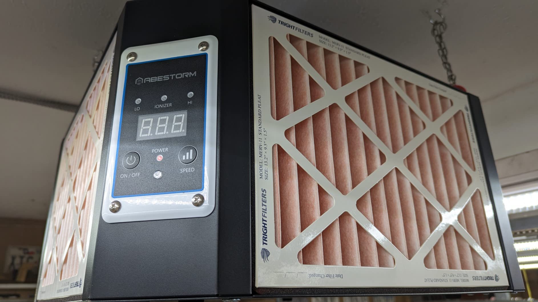 ABESTORM Air Filtration System Woodworking Built-in Ionizer, 1350CFM Hanging Air Filter with Strong Vortex Fan, 360 Degree Intake, Shop Dust Collector for Woodworking, Garage WorkShop, DecDust 1350IG customer photo 2