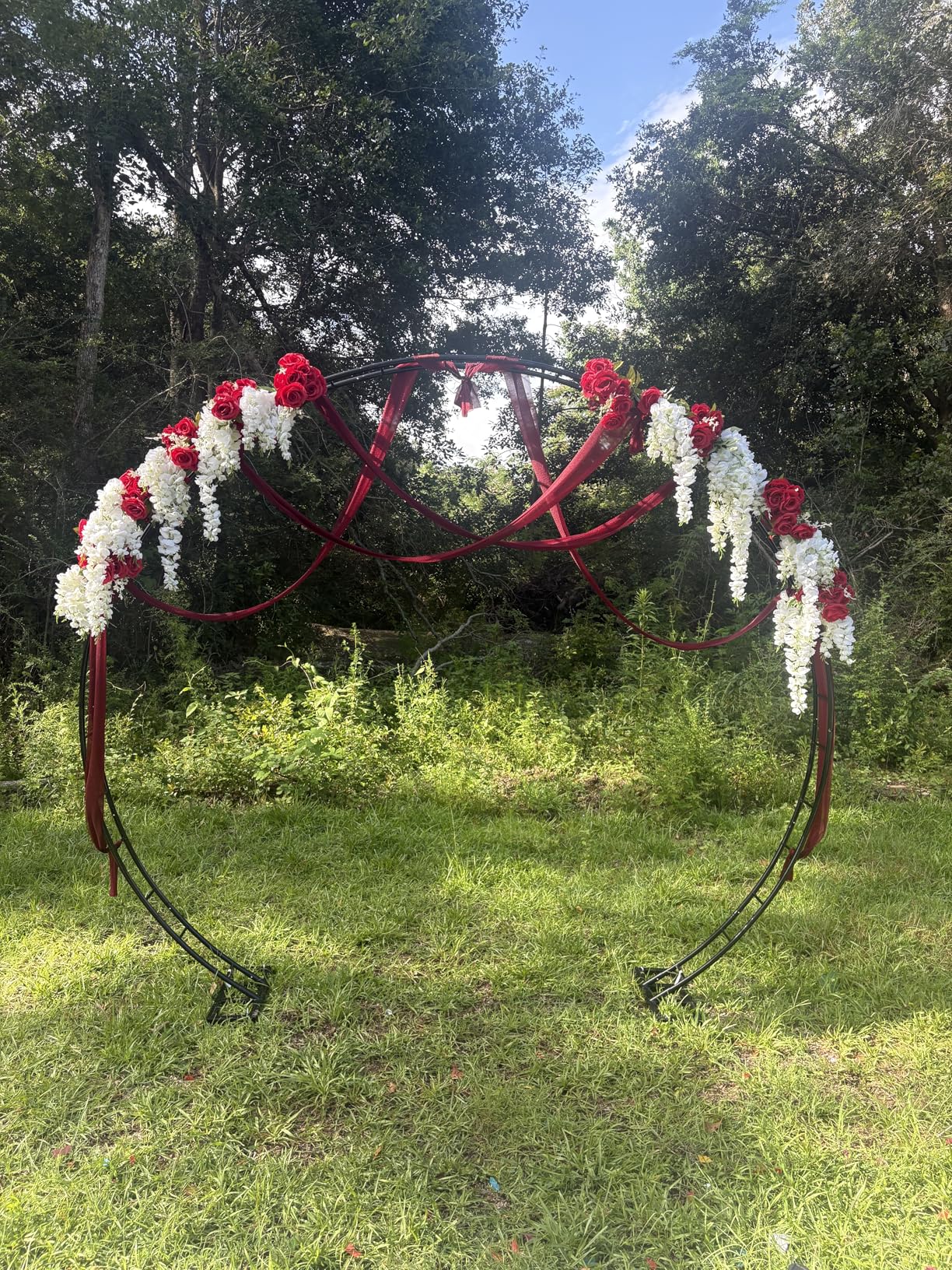 Queension Extra Large Garden Arch 7.2Ft Wide 9.2Ft High, Wedding Arch for Ceremony, Outdoor Garden Trellis for Climbing Plant, Metal Balloon Arches Backdrop Stand with Prongs Base, Black customer photo 2
