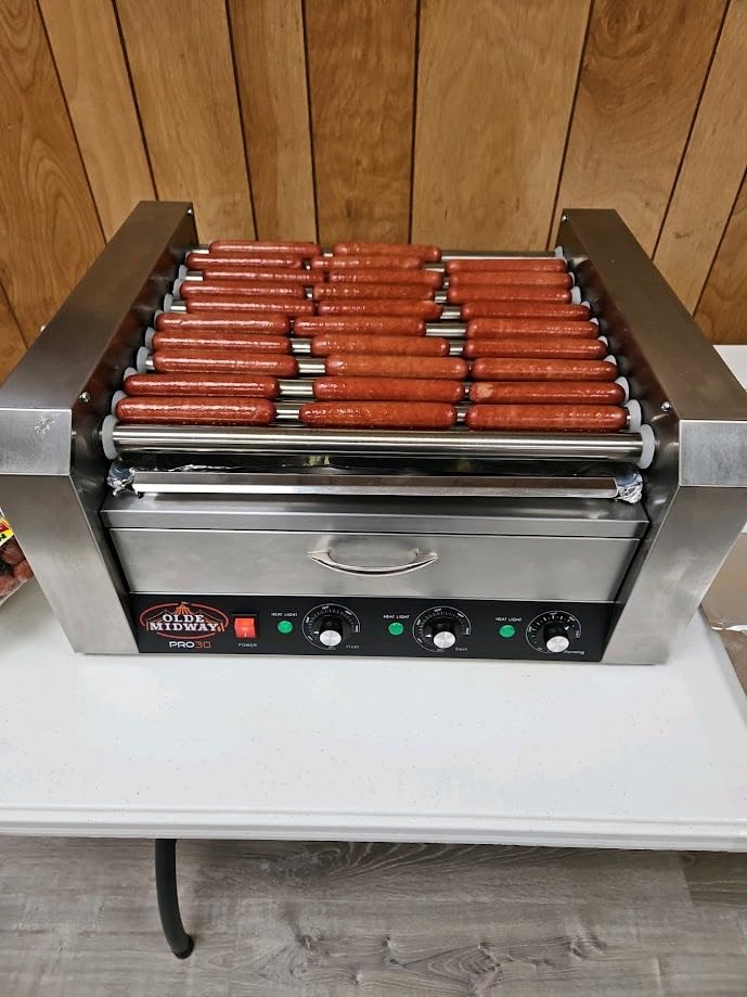 Olde Midway Electric 30 Hot Dog 11 Roller Grill Cooker Machine with Bun Warming Drawer and Cover - Commercial Grade, Stainless Steel customer photo 2