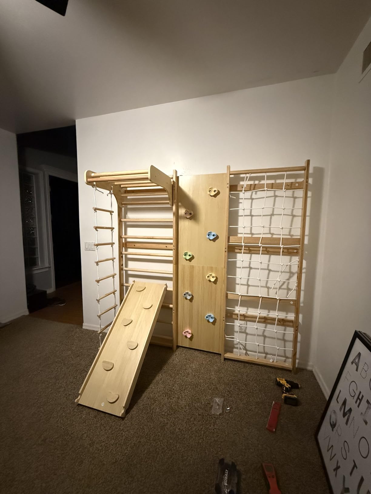 Avenlur Walnut 9-in-1 Swedish Ladder Wall Gym Kids, Indoor Climbing Wall | 2 Heights: 78.8