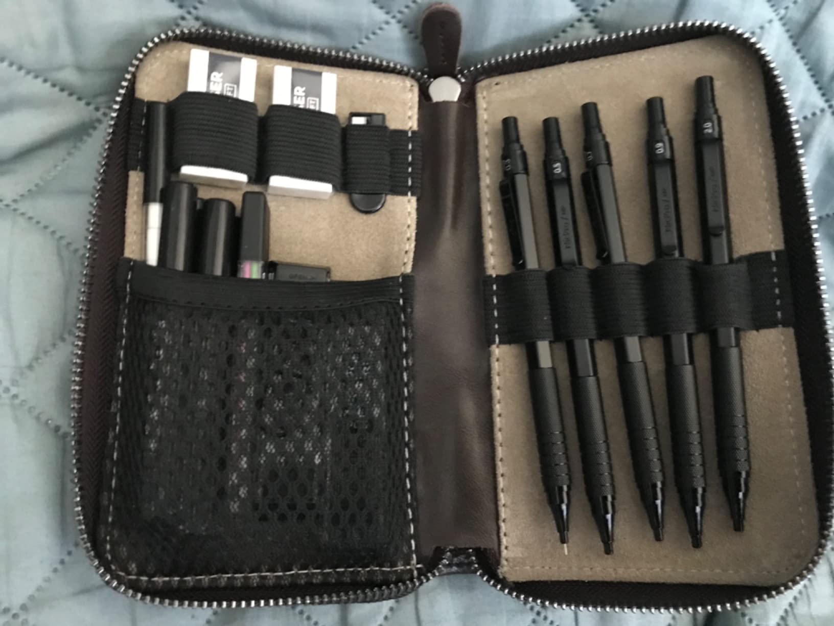Nicpro 20PCS Black Metal Mechanical Pencil Set in Leather Case | Drafting Pencil 0.3/0.5/0.7/0.9/2mm Lead Holders, 9 Tube (4B 2B HB 2H Colors) Lead Refills, Erasers For Art Sketching Drawing customer photo 1
