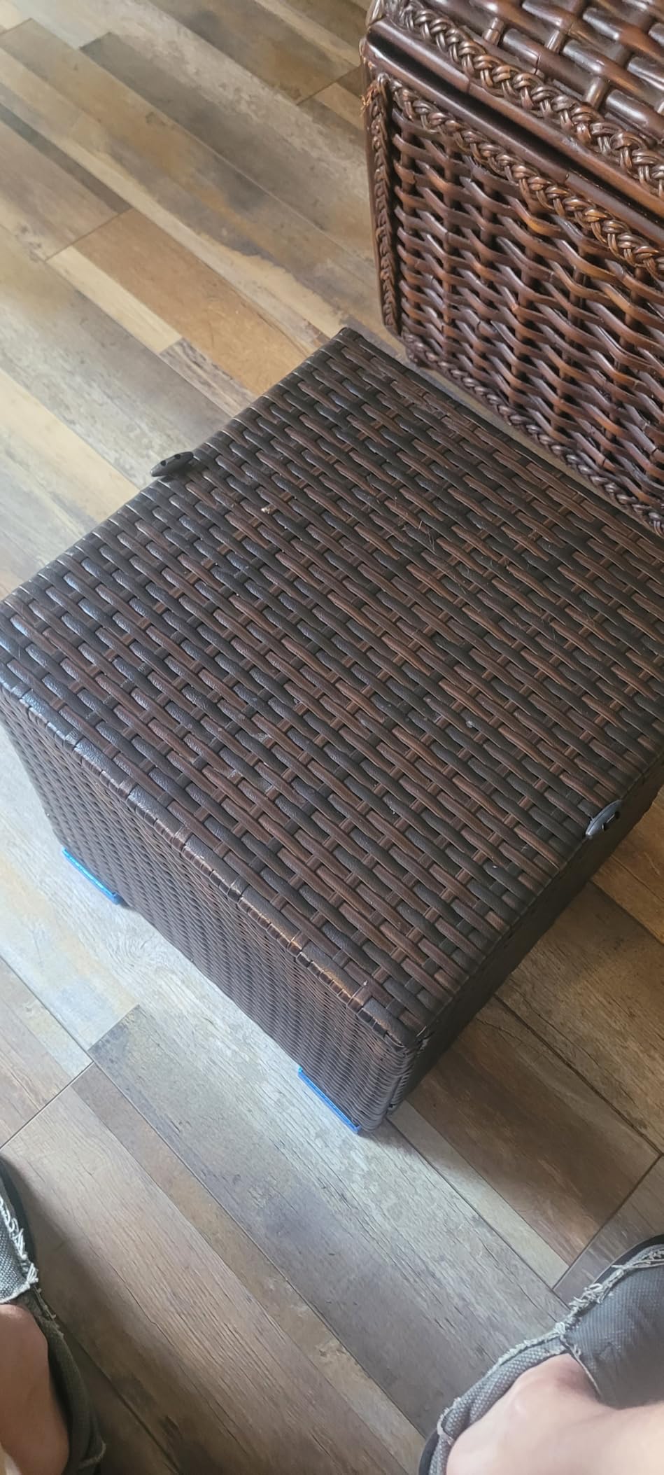 RELAX4LIFE 2-Piece Wicker Outdoor Storage Ottoman Set | Rattan Footstool with Removable Navy Cushion, Storage Compartment; Patio Deck Side Table Extra Seating customer photo 2