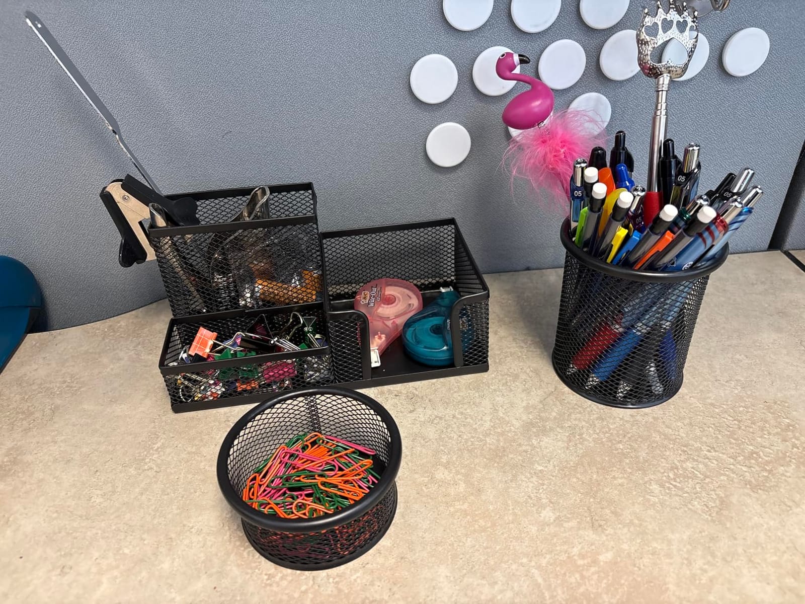 Pen Holder for Desk, Desk Organizers Set-3 Compartments Mesh Pencil Holder with Pencil Pen Cup and Paper Clip holder, Desk Accessories for Marker Craft, Ideal Office School Supplies(3 pack, Black) customer photo 2