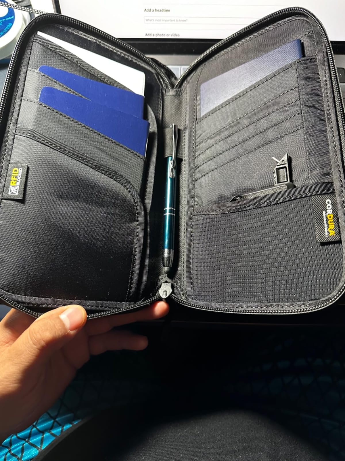 Passport Holder Family with RFID Blocking, Passport Wallet Women Men, with Airtag & Sim Card Holder and Eject Pin, Travel Document Organizer with Wrist Strap, Up to 4 Passports, Water-resistant customer photo 2