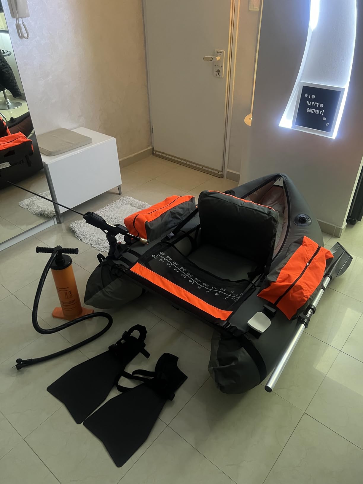 Fishing Float Tube with Adjustable Backpack Straps, Storage Pockets, Fish Ruler, Fly Fishing Boat with Pump, Oar, Rod Holder and Mount, Fins, 350LBS Load Bearing Capacity, FT003 customer photo 1