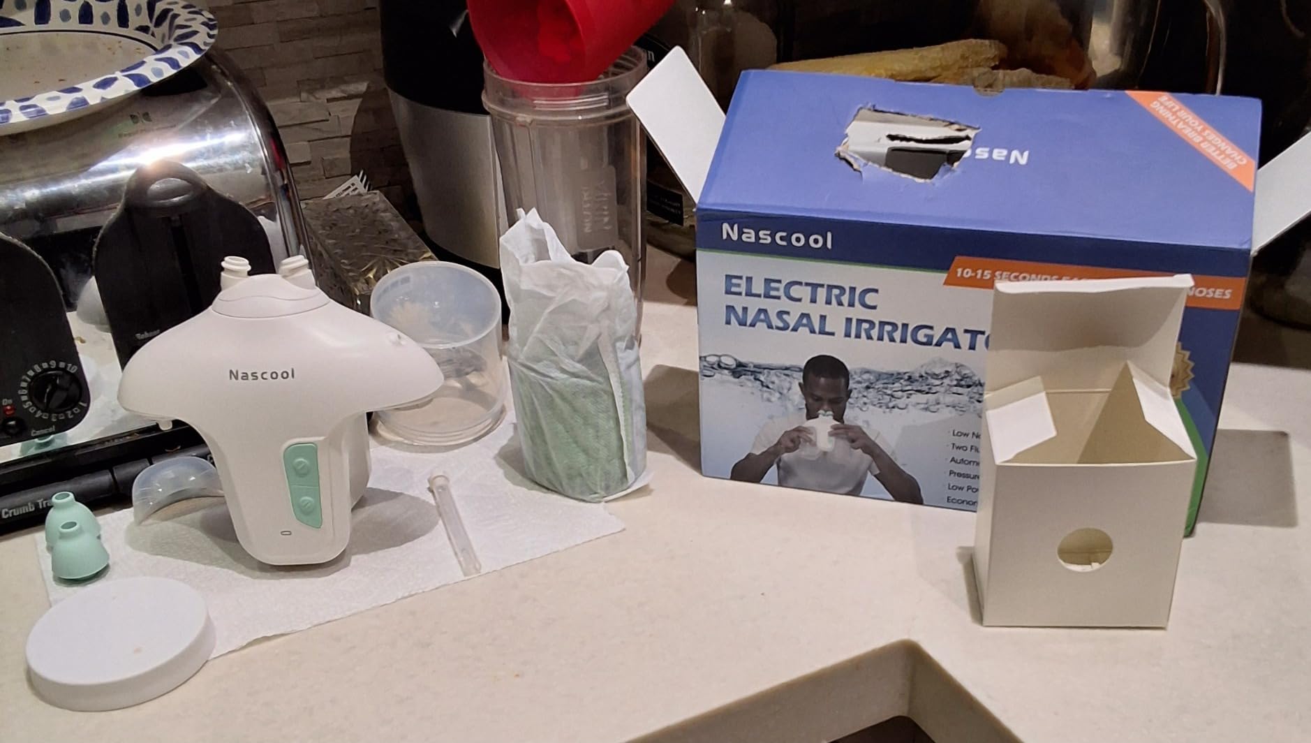 Nascool Electric Nasal Irrigation System with 50 Salt Packets Nose Cleaner | 2 Modes Sinus Rinse Machine with Self-Cleaning Cap, Rotatable Nozzle Base, Auto Pressure Relief for Nasal Congestion customer photo 2