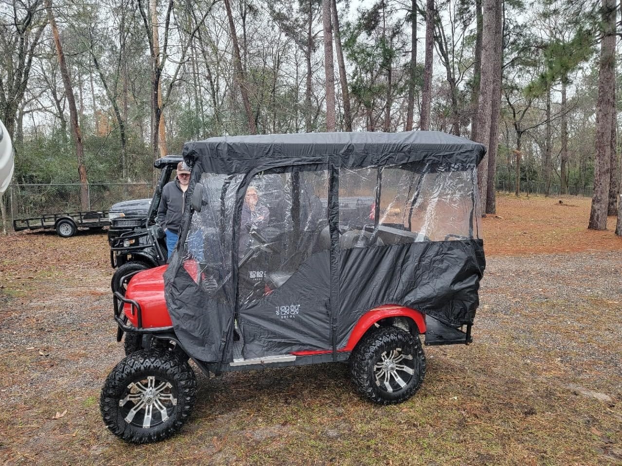 10L0L Golf Cart Driving Enclosure for 4 Passenger Club Car Precedent 94.5'' L Extended Roof Deluxe 600D Waterproof Windproof Heavy Duty Rain Cover with 4 Doors Clear PVC Side Mirror Openings customer photo 1