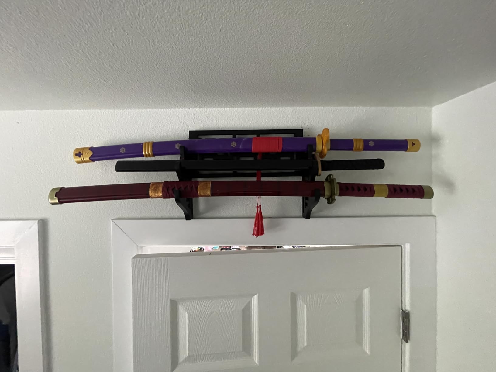 Sword Holder Katana Wall Mount - 4 Tier Velvet Padded Katana Stand Samurai Rack Samurai Sword Display Rack Wand Wakizashi Sword Stand Display customer photo 1