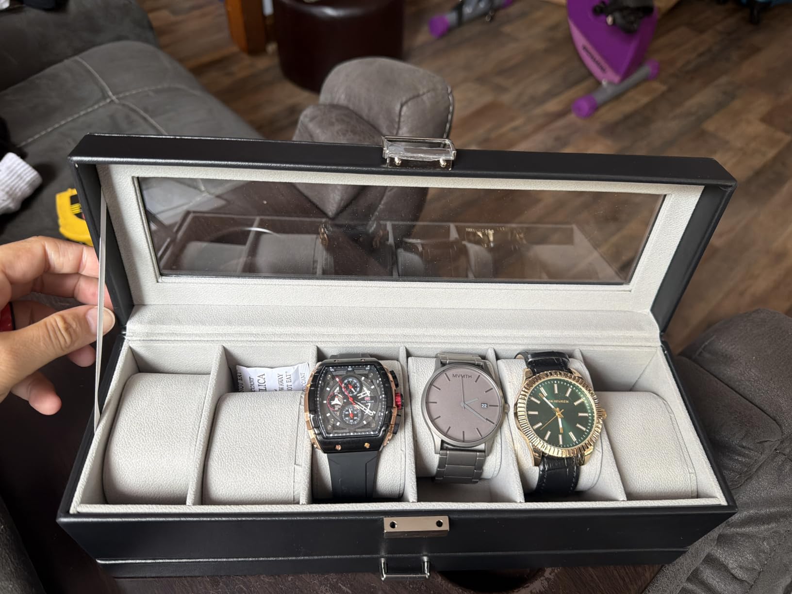 ProCase Watch Box, 6 Slot Watch Display Case with Drawer - Espresso | Mens Watches Case with Glass Lid, 2-Layer Mens Jewelry Organizer Storage Holder customer photo 2