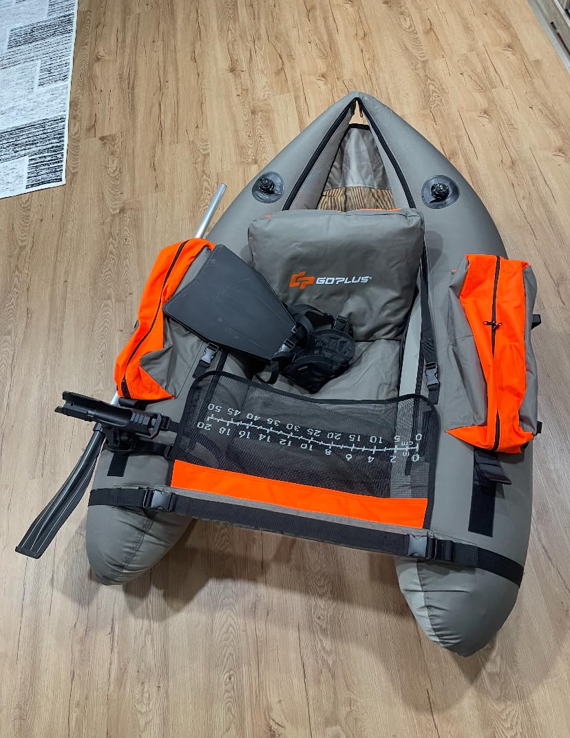GYMAX Fishing Float Tube, 350lbs Inflatable Fishing Boat with Paddle, Pump, Flippers, Fish Hook Stators, Fish Ruler, Storage Pockets, Portable Backpack Belly Boat for Adults Fishing customer photo 1
