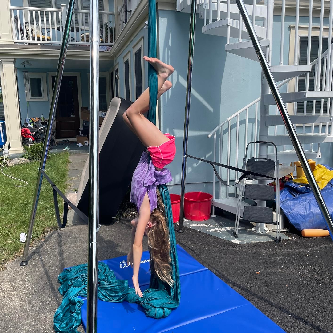 Aerial Rig, Aerial Yoga Stand, 10 FT Frame, 13 YD Fabric, 550 LB Capacity | Houseables Ariel Silk, Arial Yoga Silk, Ariel Swing, Trapeze Swing, Hammock, for Gymnastics, Acrobatics, Indoor, Portable customer photo 2