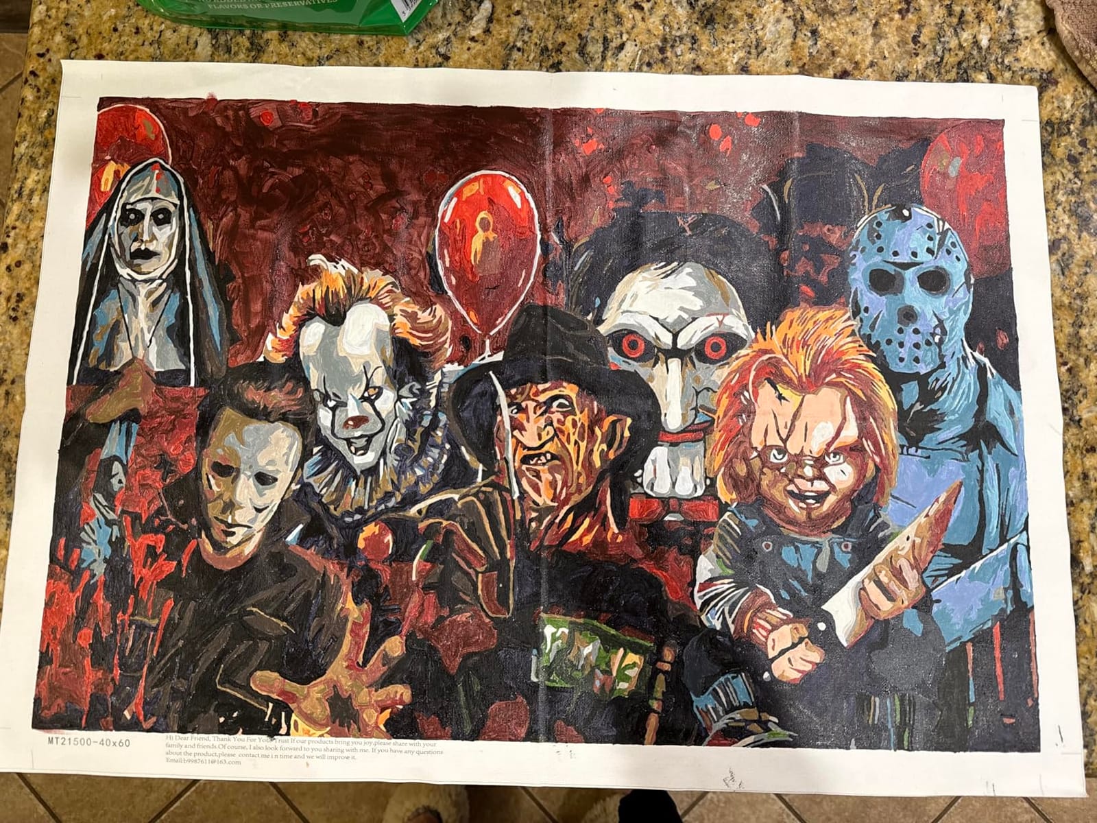 Clendo Halloween Paint by Numbers for Adults, Horror Large Paint by Number Kits for Beginner, Color Oil Painting Acrylic on Canvas Paints Without Frame for Home Wall Decor（16x24 Inch） customer photo 2