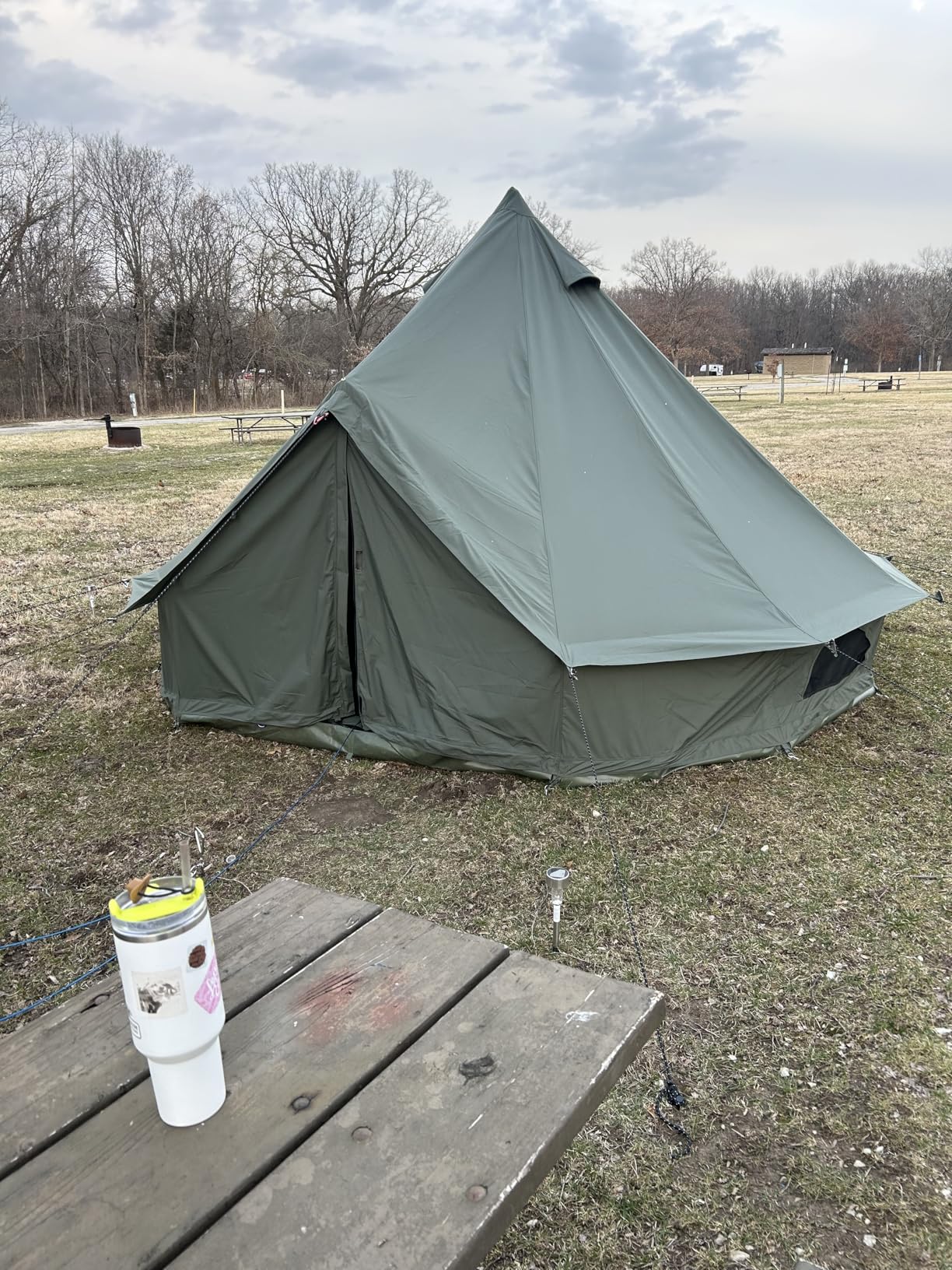 10/13/16/20ft Canvas Bell Tent with Stove Jack & Removable Floor | Yurt Cotton Tent Fits 2-3 People. 4-Season for Family, Car Camping, Hunting, and Parties. Mesh Windows for Ventilation customer photo 2