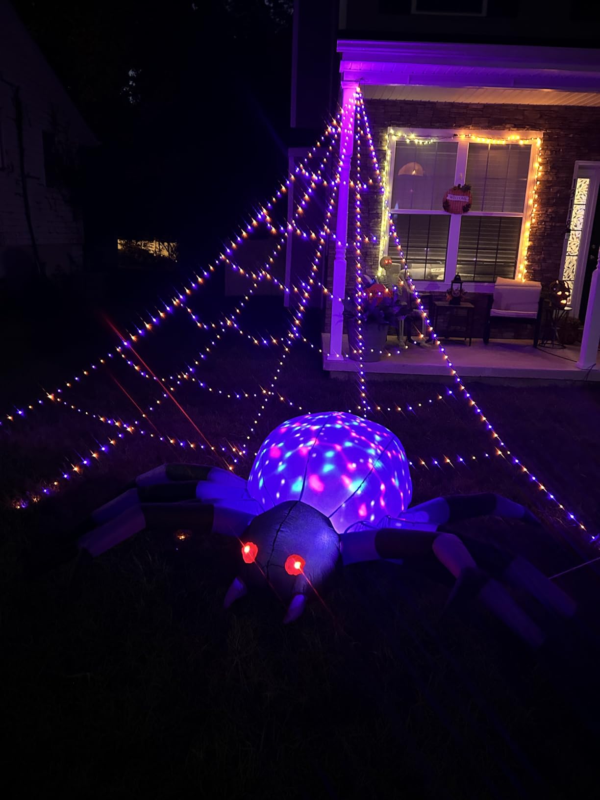 COMIN 9FT Width Halloween Inflatables Outdoor Decorations Spider Blow Up Yard Decoration with Built-in LED for Yard Garden Party Lawn (Purple) customer photo 2
